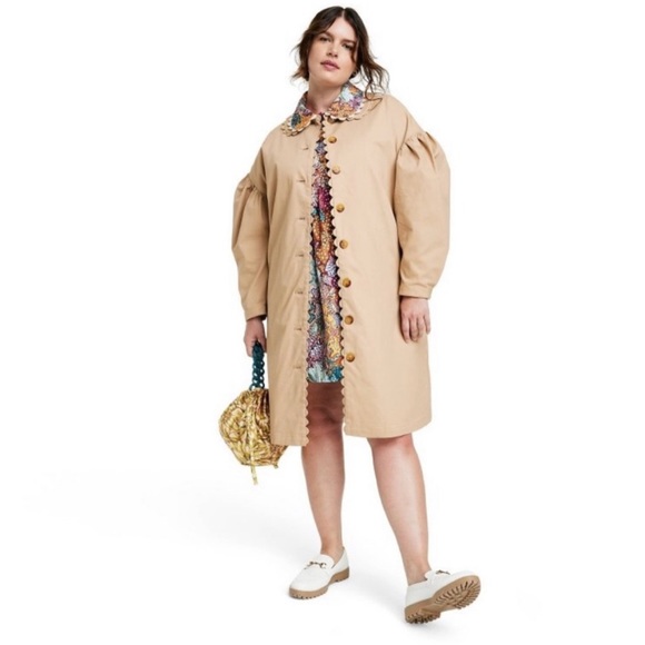 NWT Target Kika Vargas Scalloped Edge Trimmed Tan Trench Coat - Picture 14 of 15